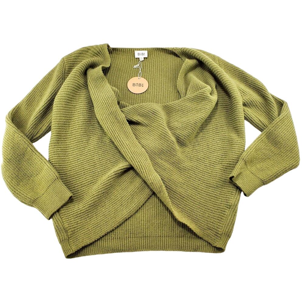 BiB! Sweater Womens XL Knit Scoop Neck Olive Green Long Sleeve New Preppy Casual - Picture 1 of 12